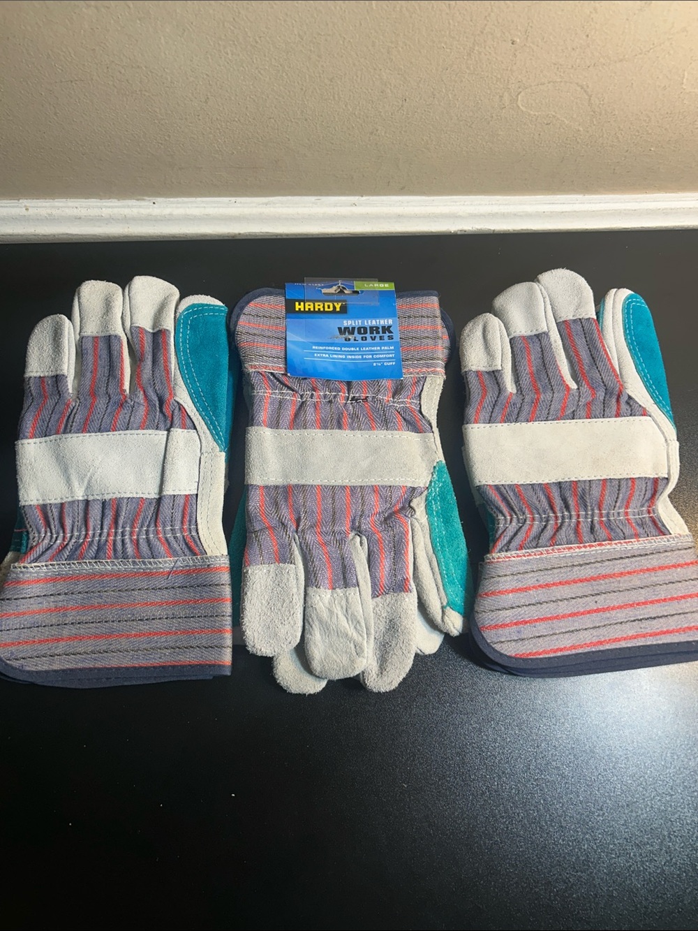 Hardy Heavy-Duty Work Gloves - Split Leather Three New Gloves Size Large.